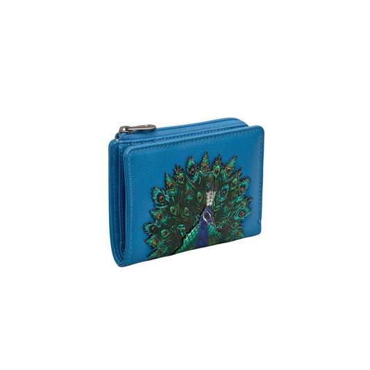 Peacock Plume Leather Purse - Blue