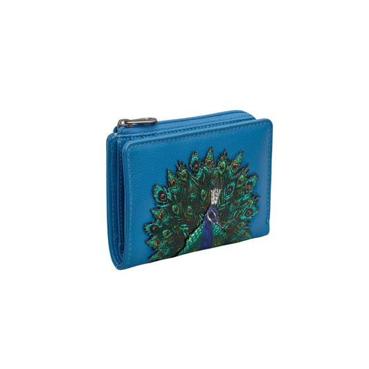 Peacock Plume Leather Flap Over Purse - Blue