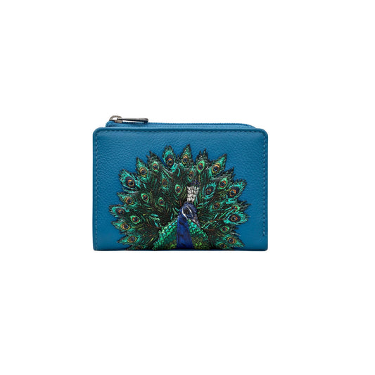 Peacock Plume Leather Flap Over Purse - Blue