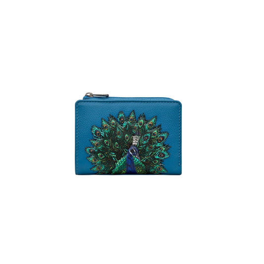 Peacock Plume Leather Purse - Blue