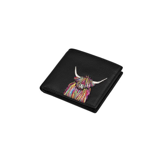 Rainbow Highland Cow Men's Leather Wallet - Black