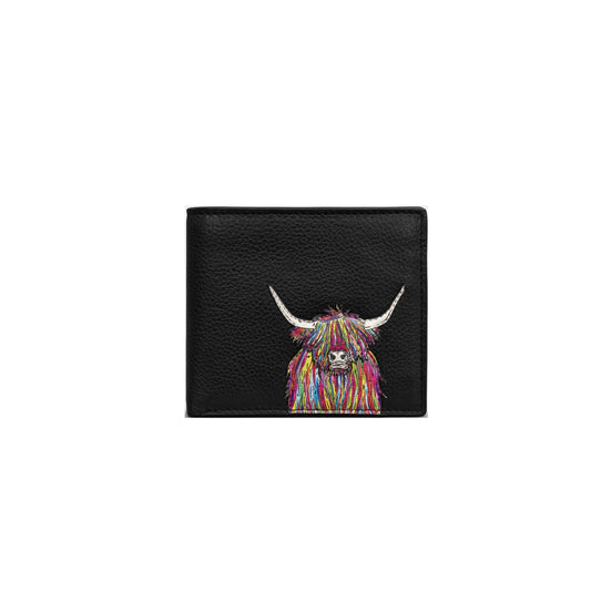 Rainbow Highland Cow Men's Leather Wallet - Black