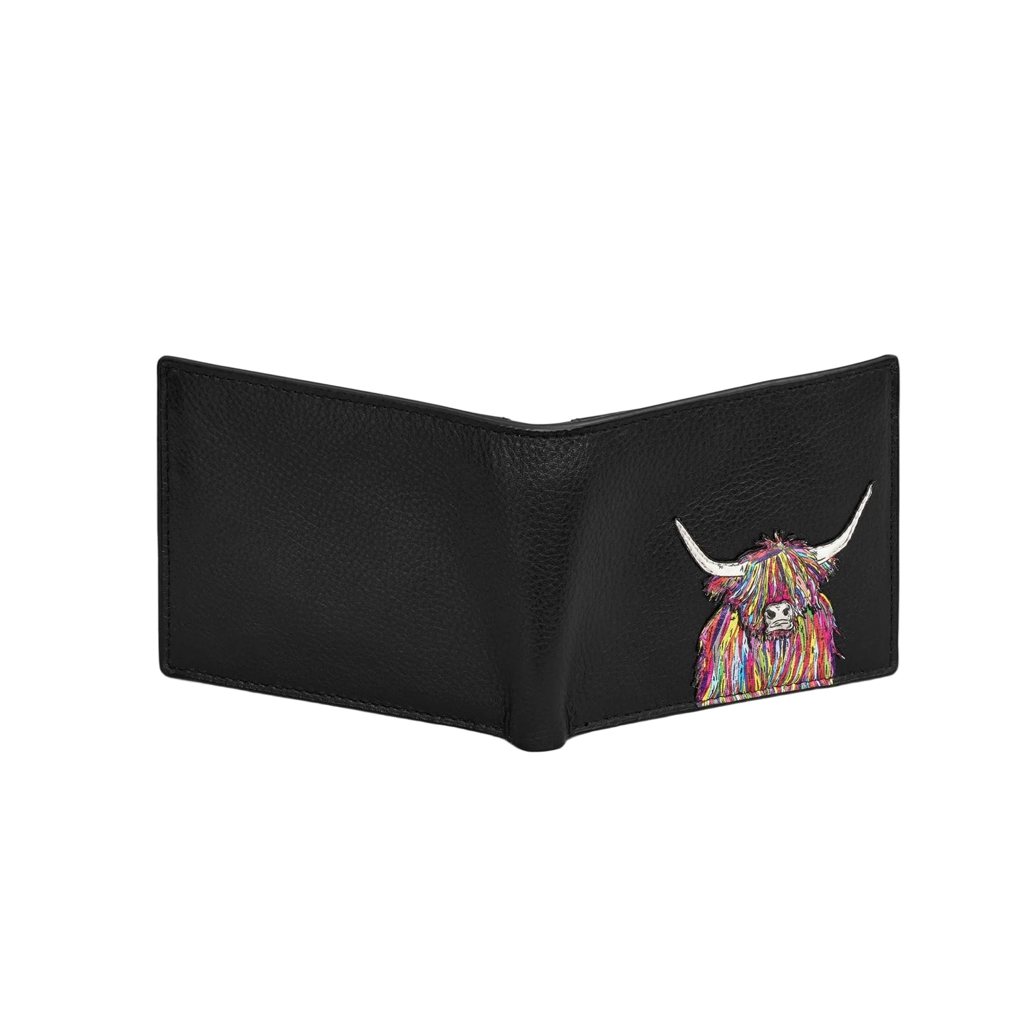 Rainbow Highland Cow Men's Leather Wallet - Black