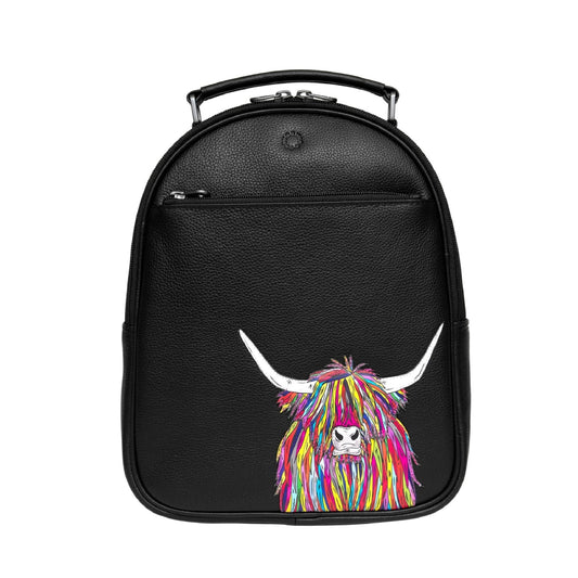 Highland Cow Leather Backpack - Black