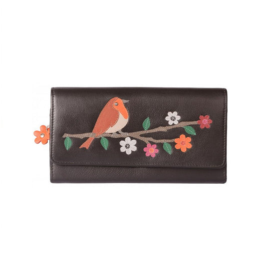 Robin Flap Over Leather Purse - Black