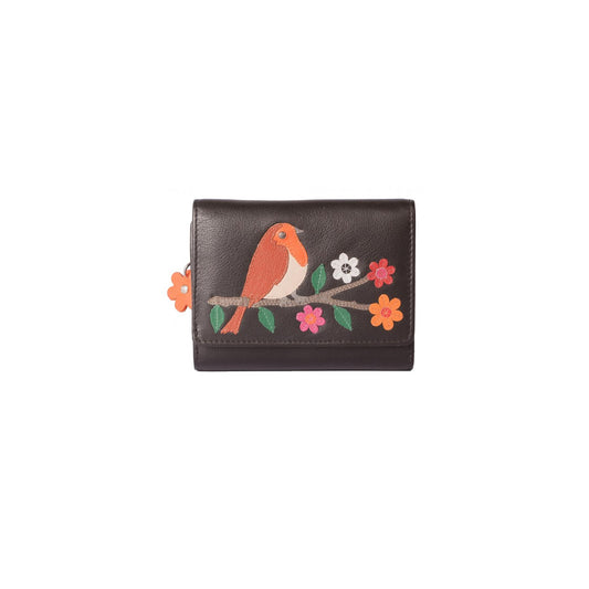 Robin Small Tri-Fold Leather Purse - Black