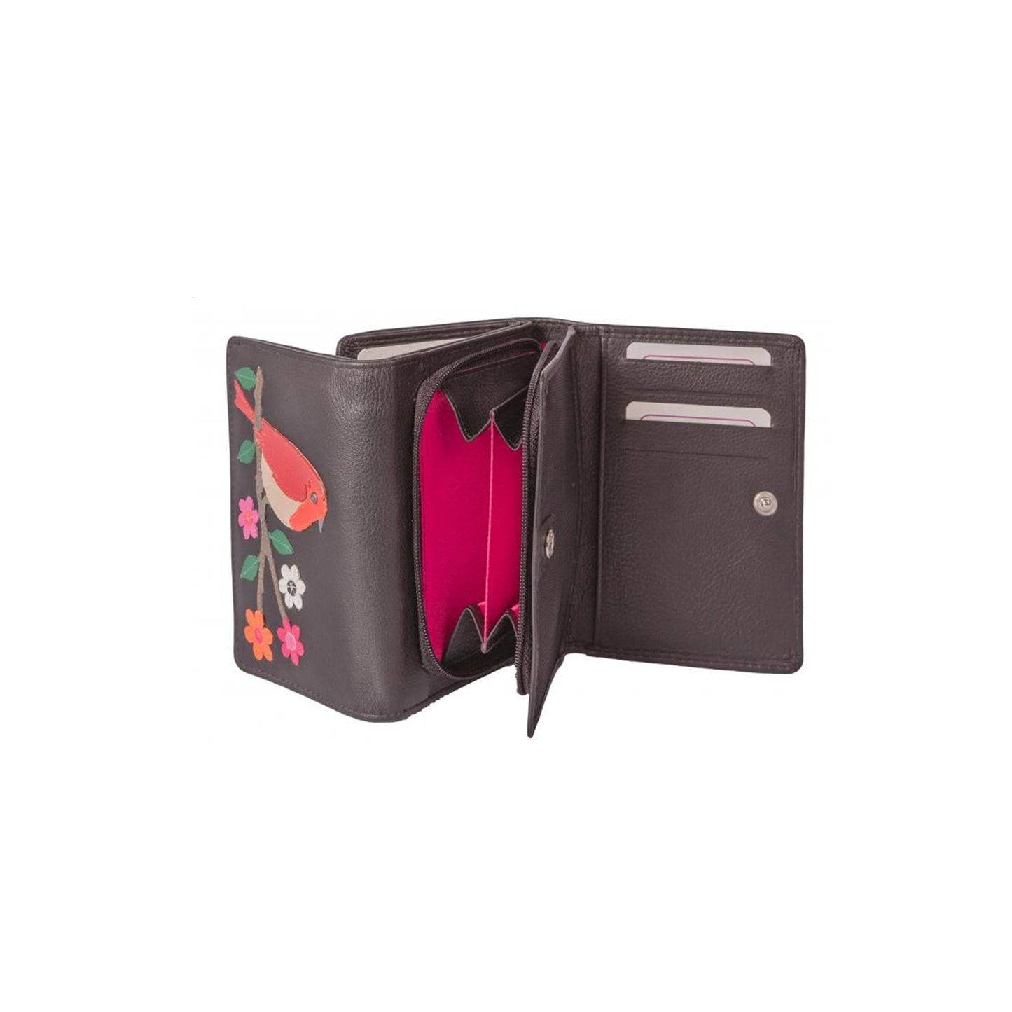 Robin Small Tri-Fold Leather Purse - Black
