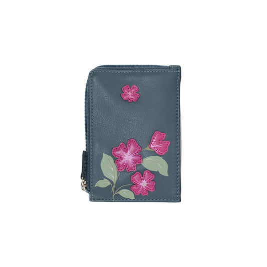 Sakura Card & Coin Leather Holder - Navy