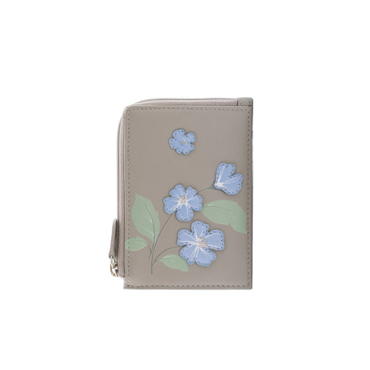 Sakura Card & Coin Leather Holder - Grey