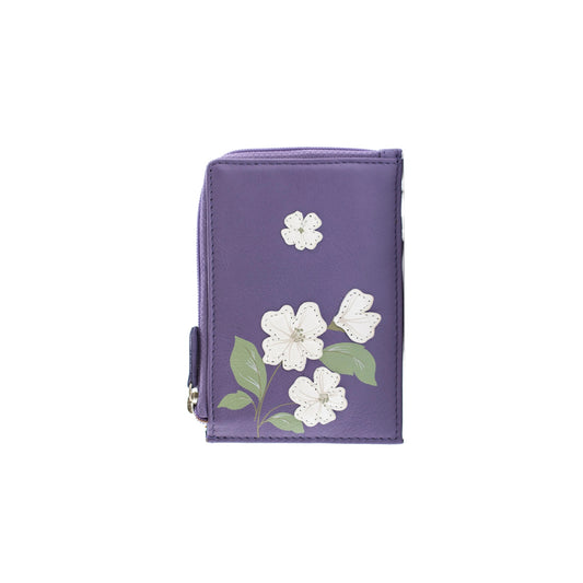 Sakura Card & Coin Leather Holder - Purple