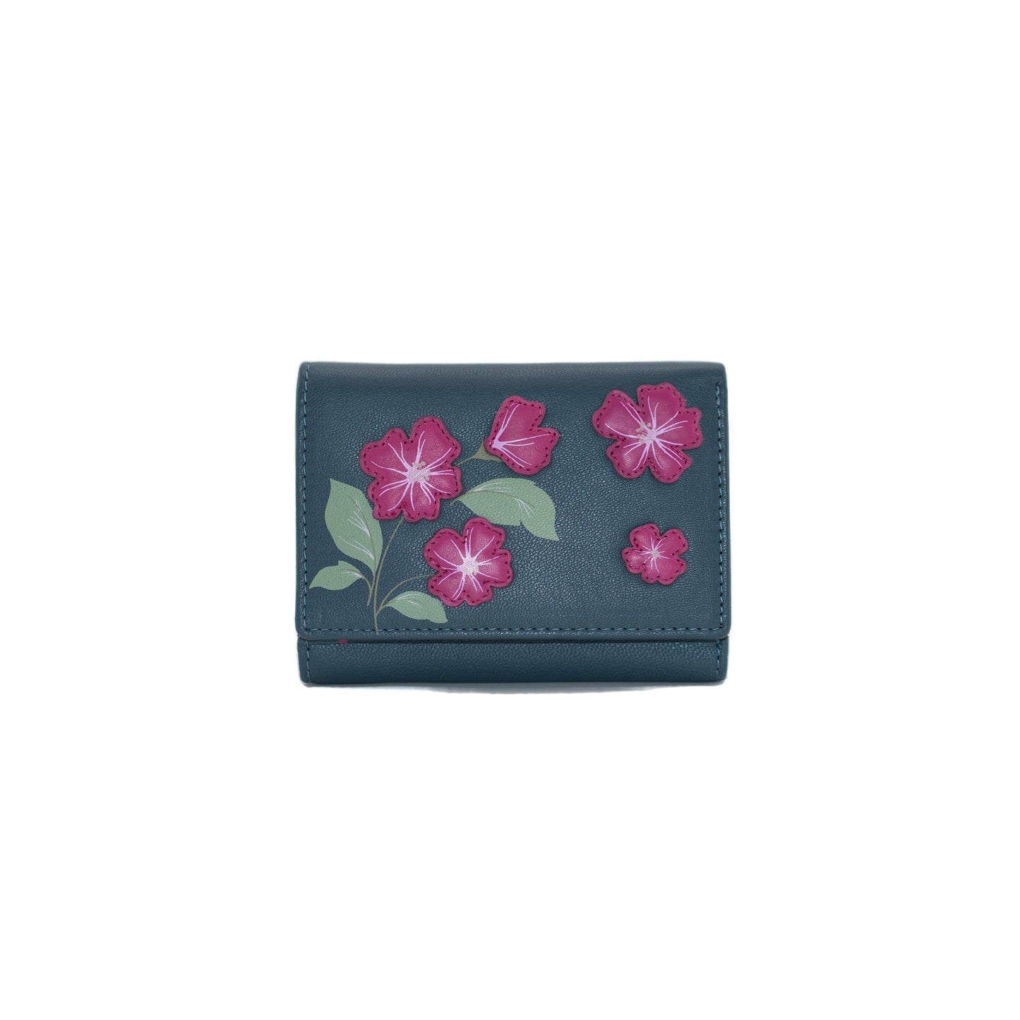 Sakura Small Tri-Fold Leather Purse - Navy