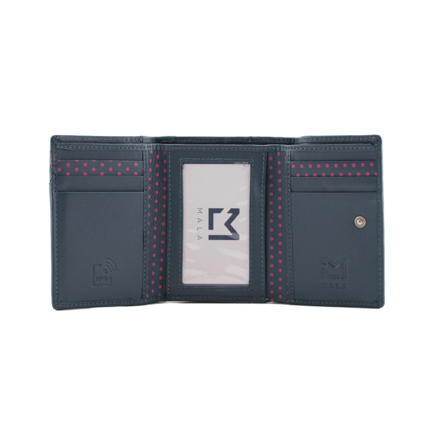 Sakura Small Tri-Fold Leather Purse - Navy