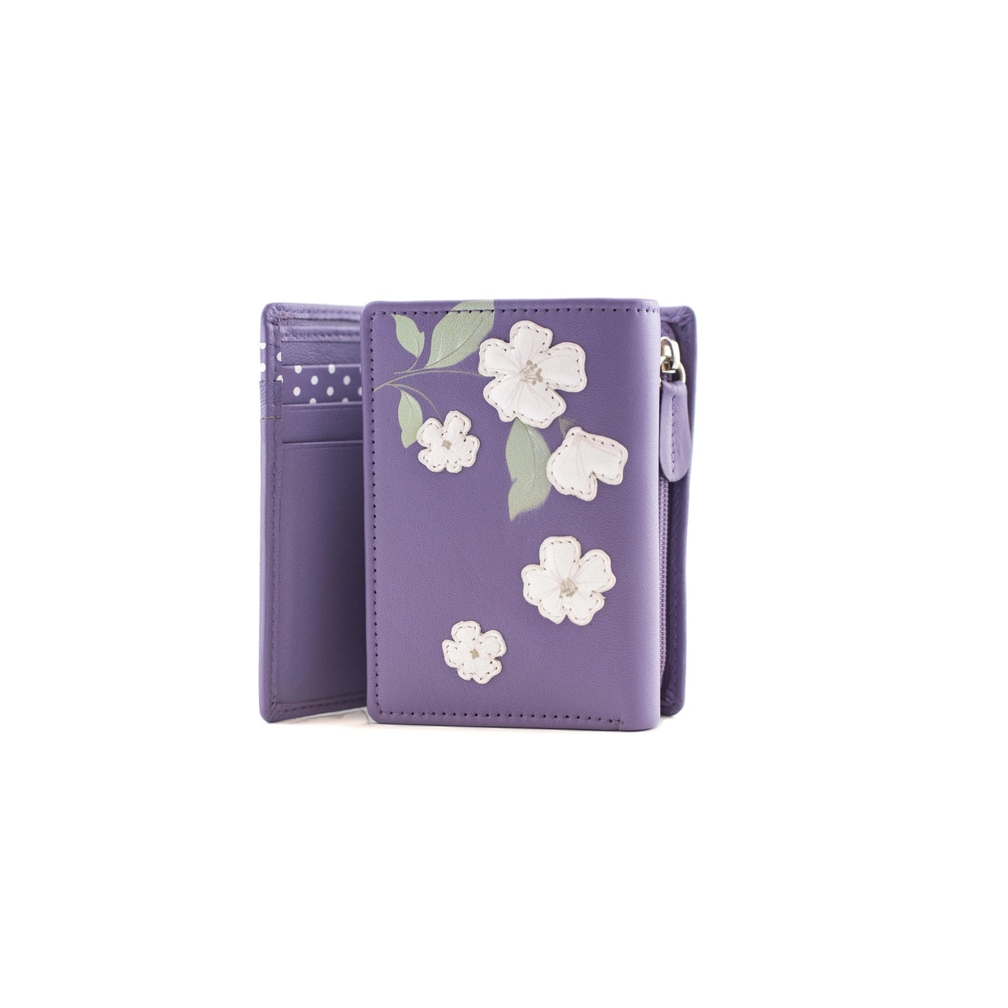 Sakura Small Tri-Fold Leather Purse - Purple