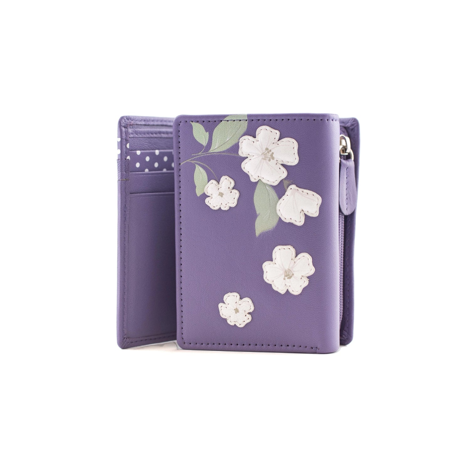 Sakura Small Tri-Fold Leather Purse - Purple