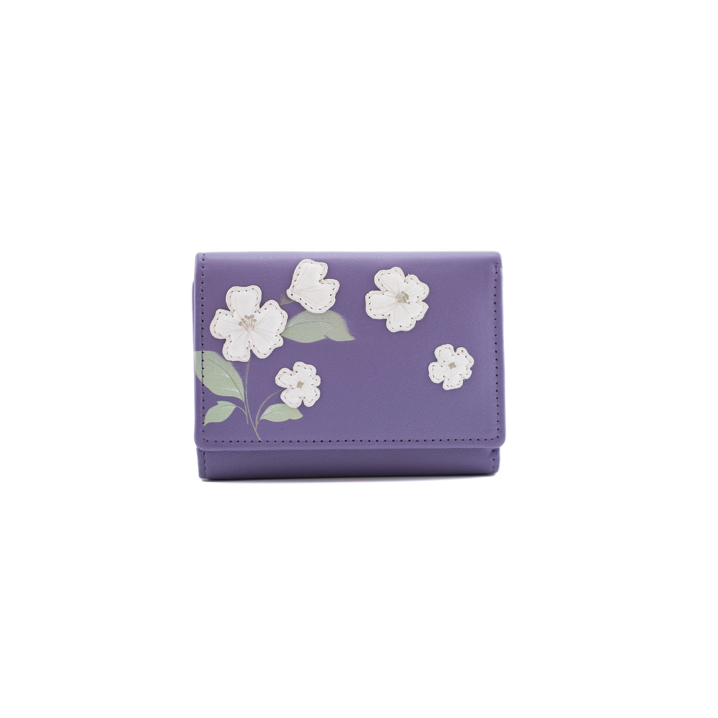 Sakura Small Tri-Fold Leather Purse - Purple