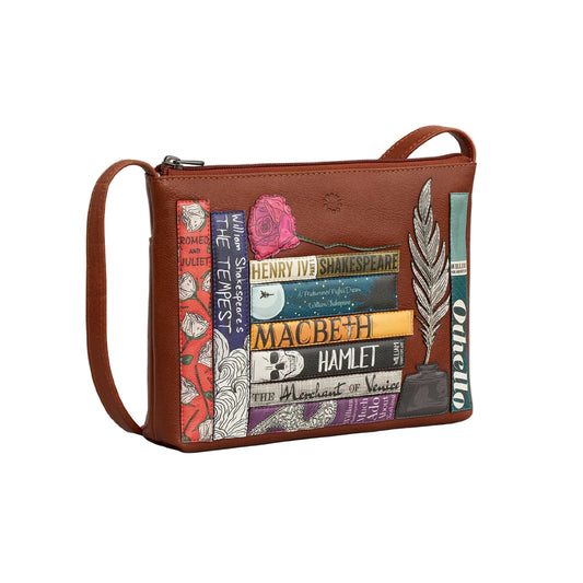 Shakespeare Bookworm Leather Crossbody Bag - Brown