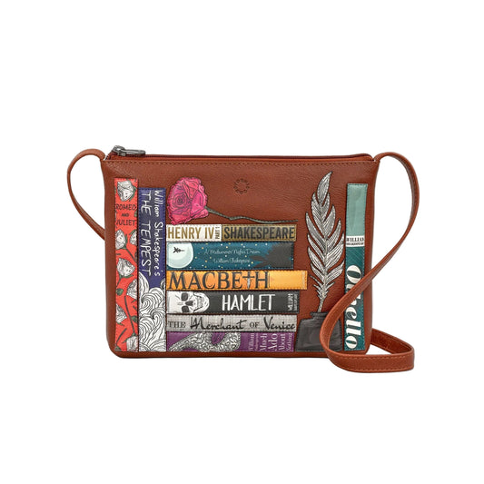 Shakespeare Bookworm Leather Crossbody Bag - Brown