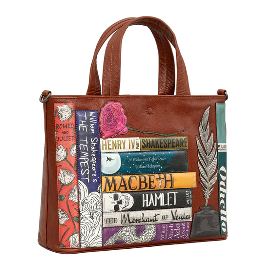 Shakespeare Bookworm Leather Grab Bag - Brown