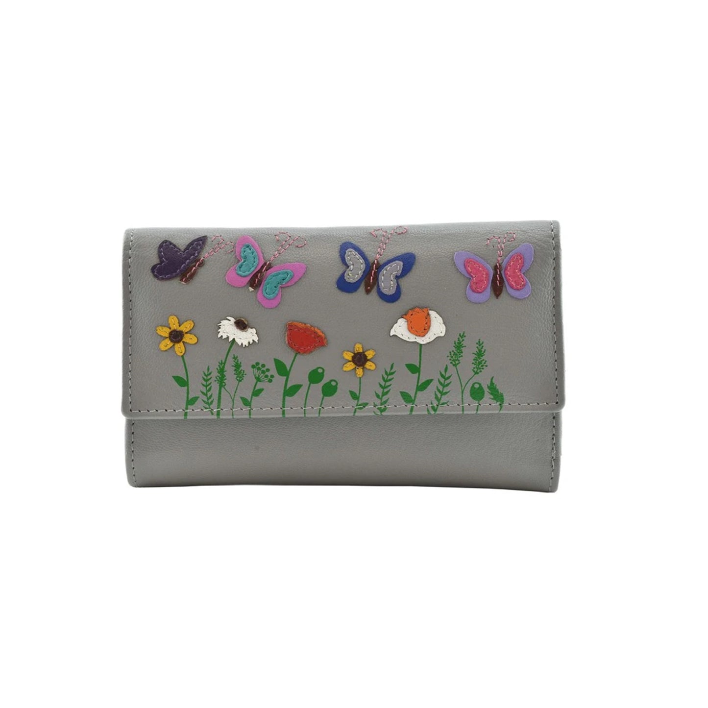 Sophia Tri-Fold Leather Purse - Grey