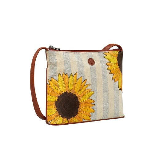 Sunflower Bloom Leather Crossbody Bag - Brown