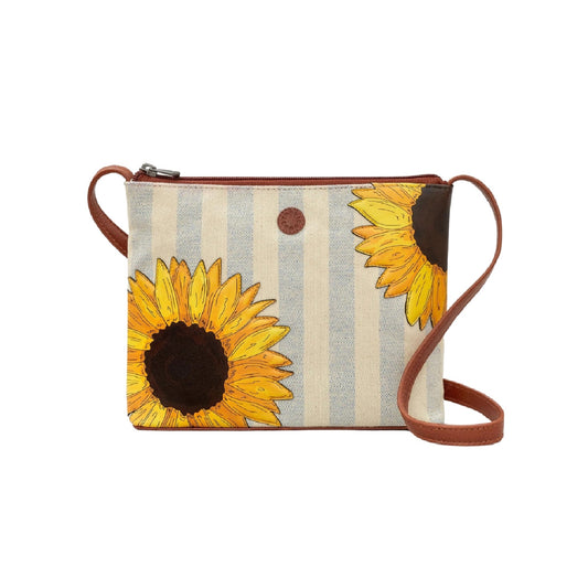 Sunflower Bloom Leather Crossbody Bag - Brown
