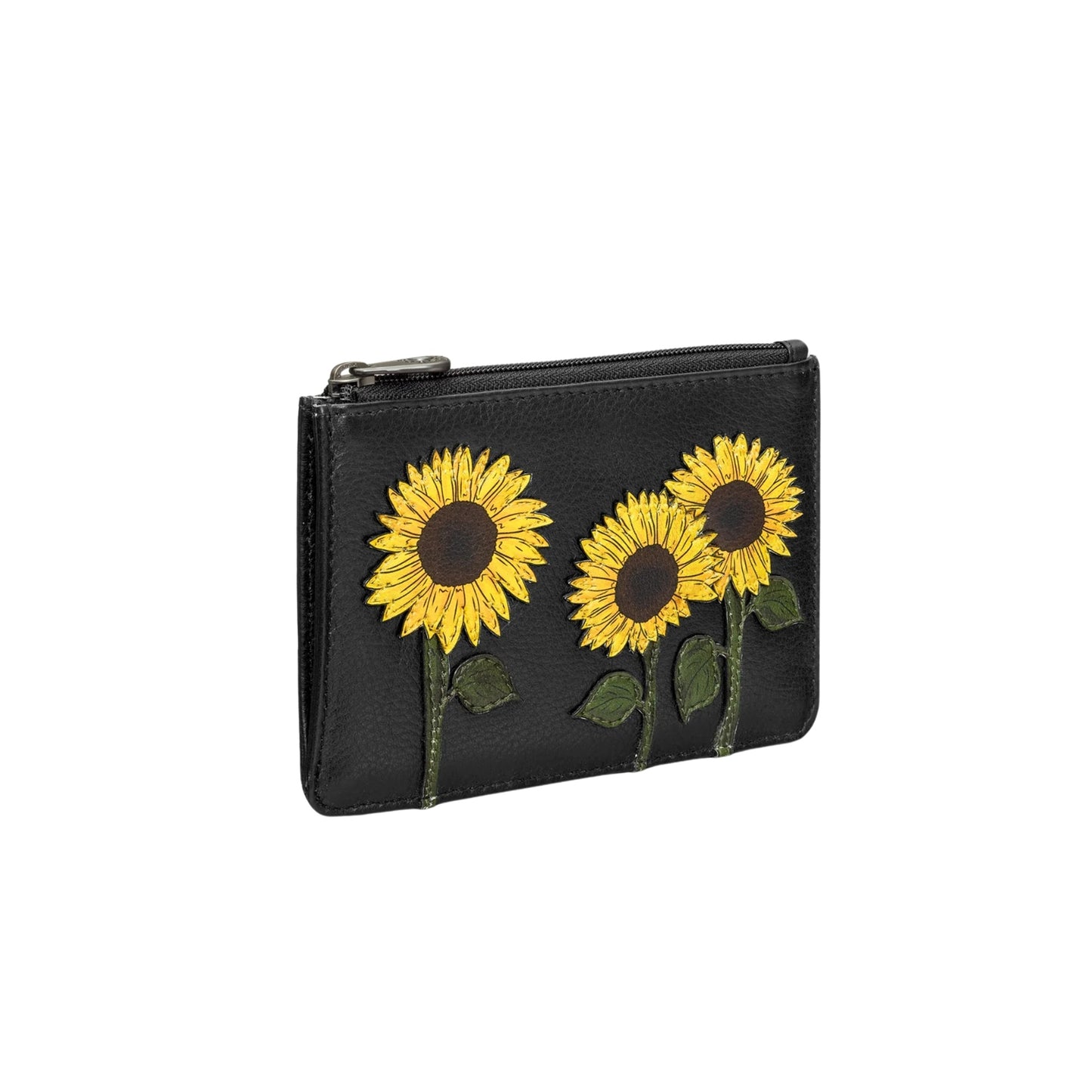 Sunflowers Card & Coin Leather Purse - Black