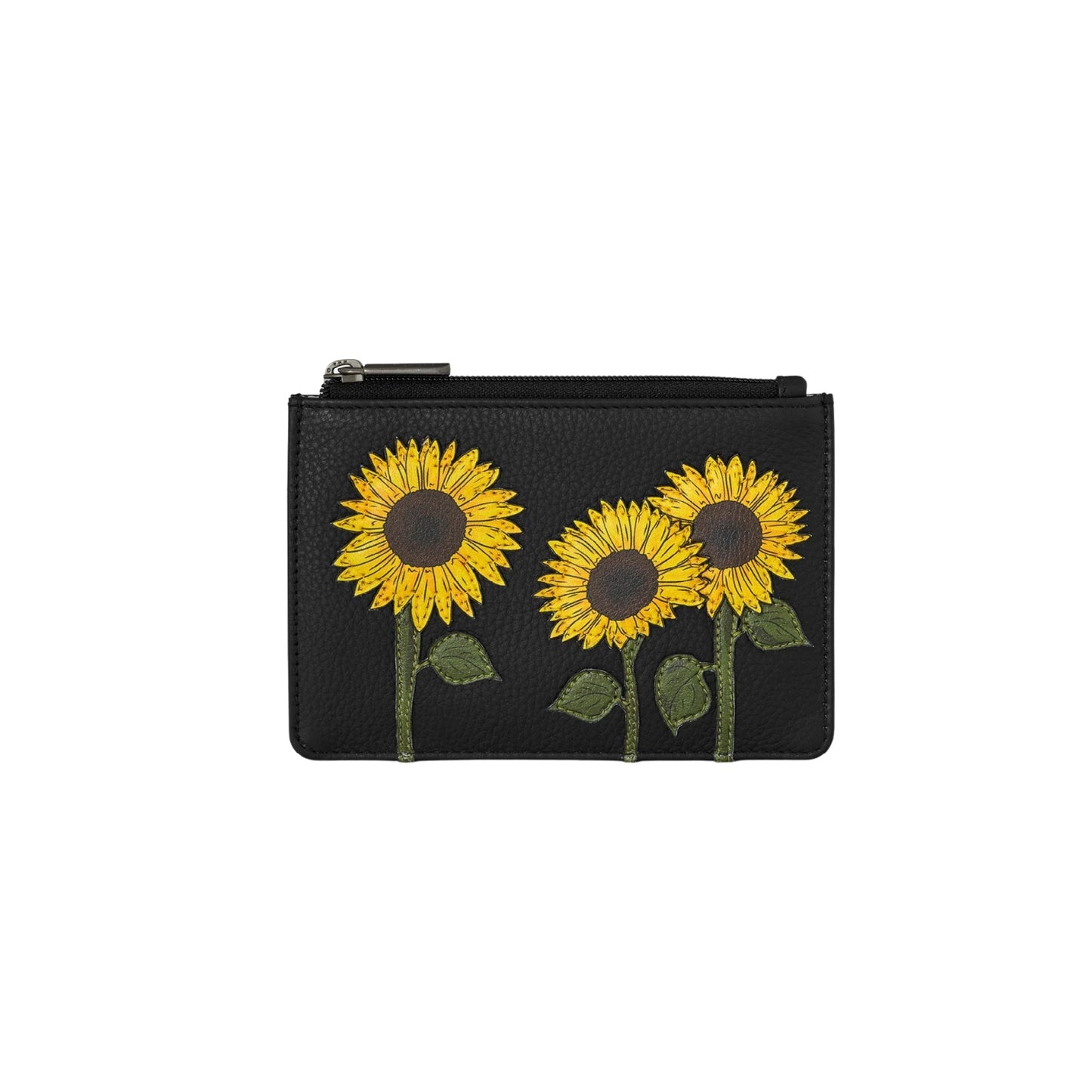 Sunflowers Card & Coin Leather Purse - Black