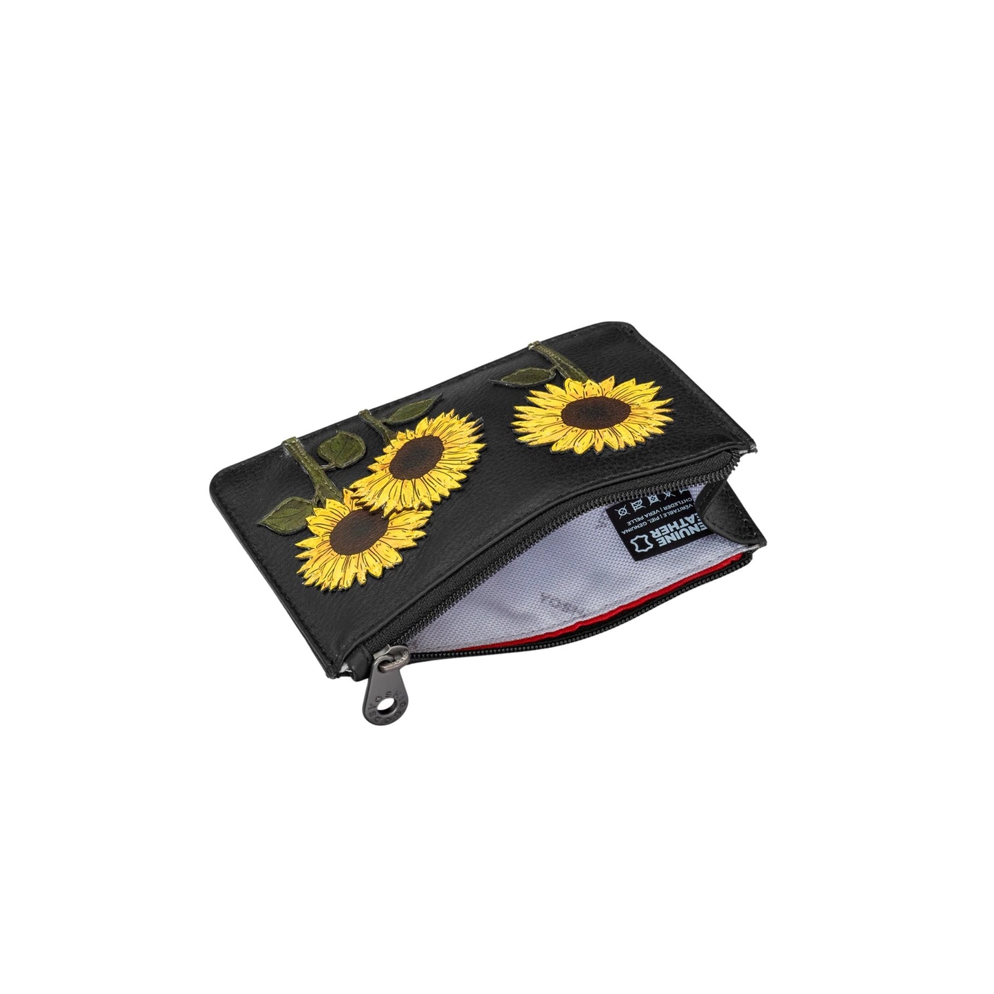 Sunflowers Card & Coin Leather Purse - Black