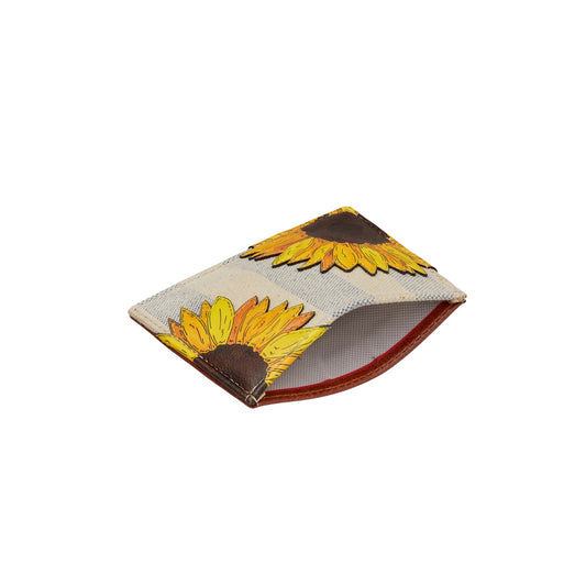 Sunflowers Bloom Card & Coin Leather Purse - Brown