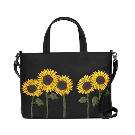 Sunflowers Leather Grab Bag - Black