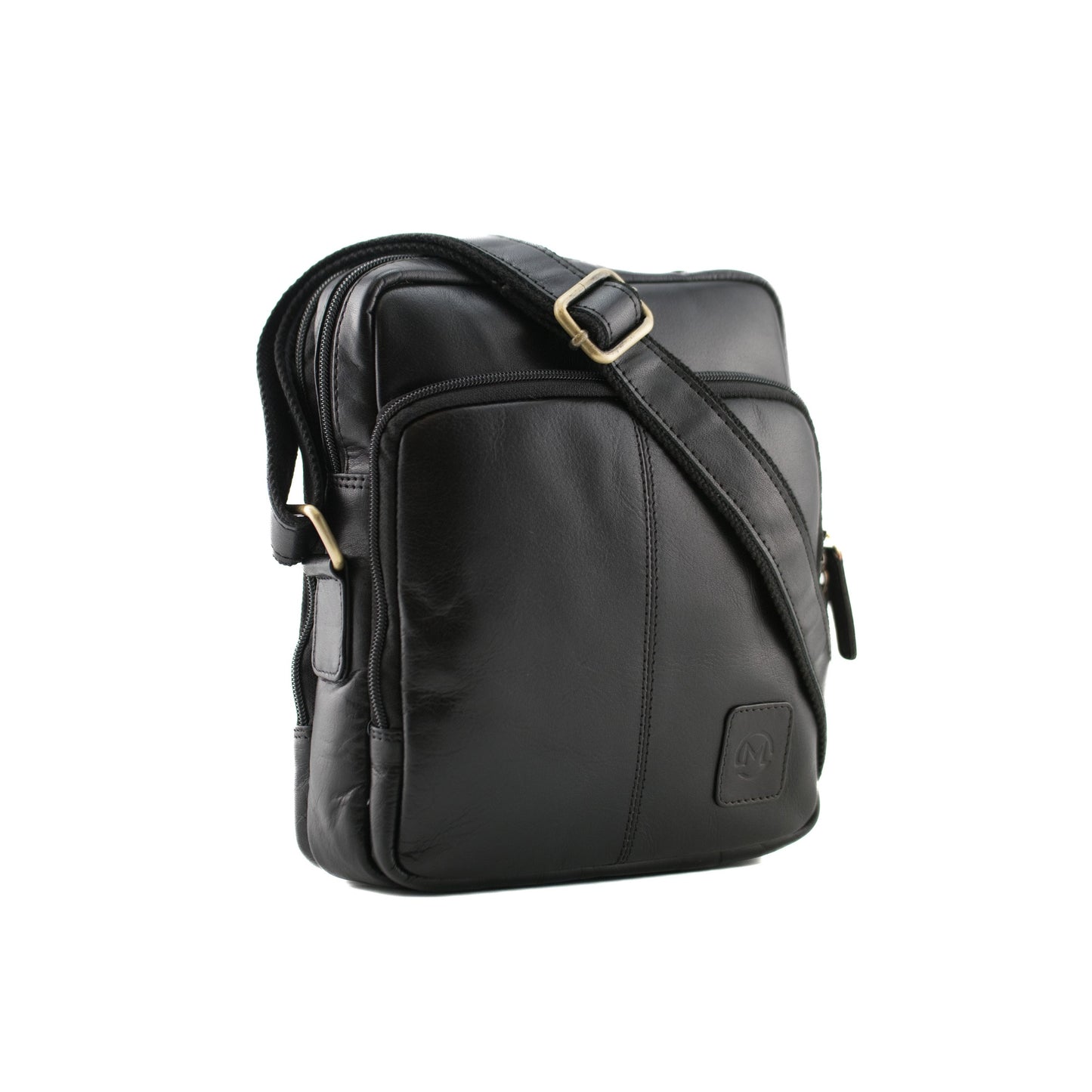 Toro 3 Zip Messenger Leather Bag - Black