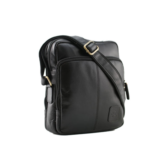 Toro 3 Zip Messenger Leather Bag - Black