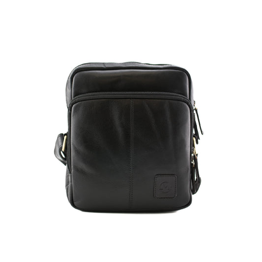 Toro 3 Zip Messenger Leather Bag - Black
