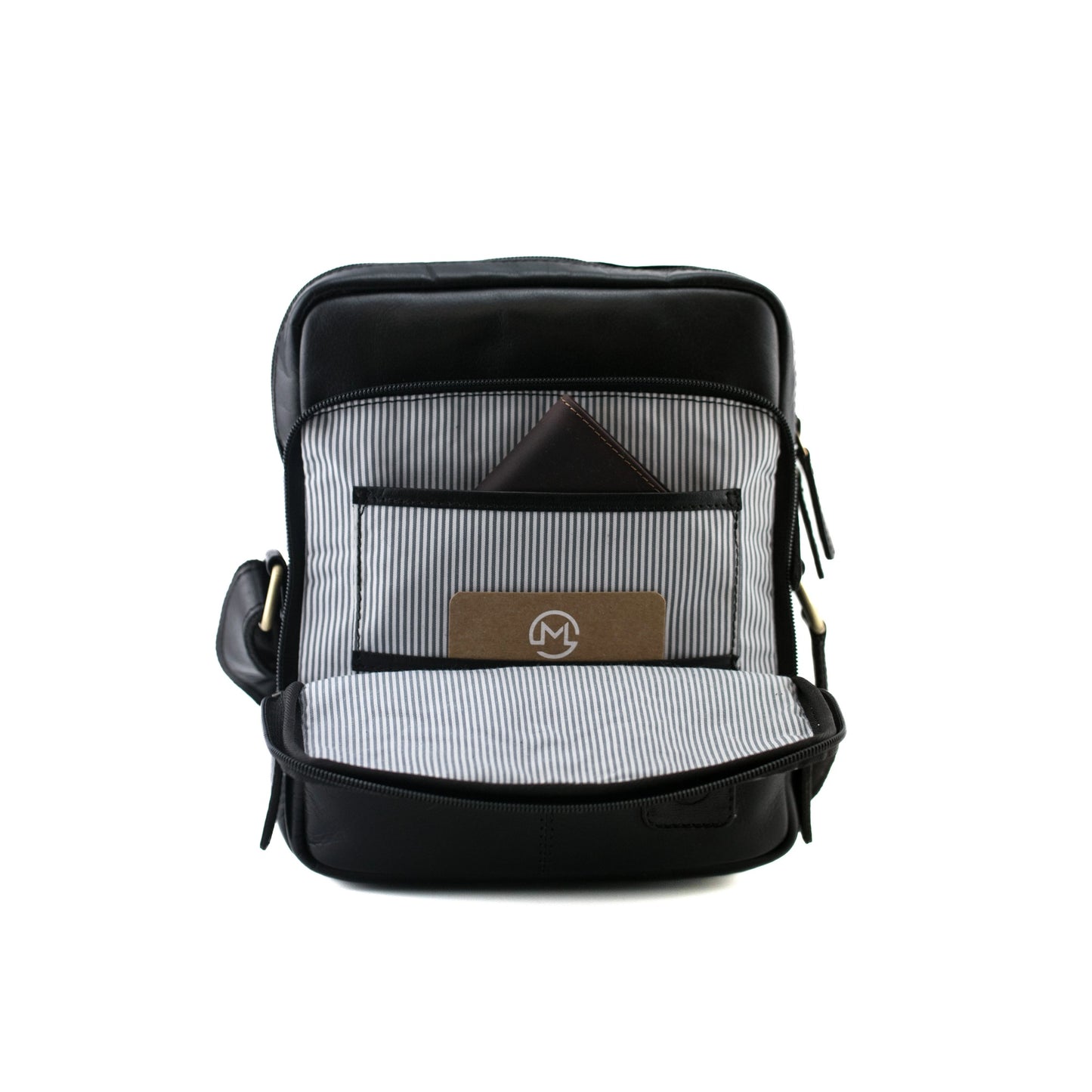 Toro 3 Zip Messenger Leather Bag - Black