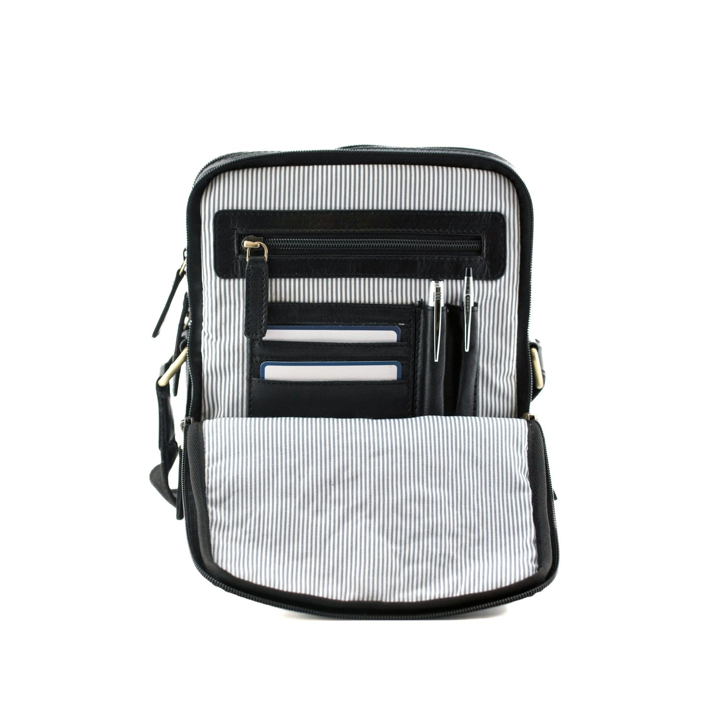 Toro 3 Zip Messenger Leather Bag - Black