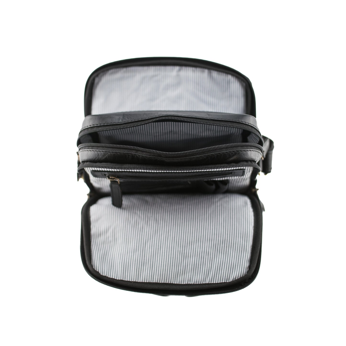 Toro 3 Zip Messenger Leather Bag - Black