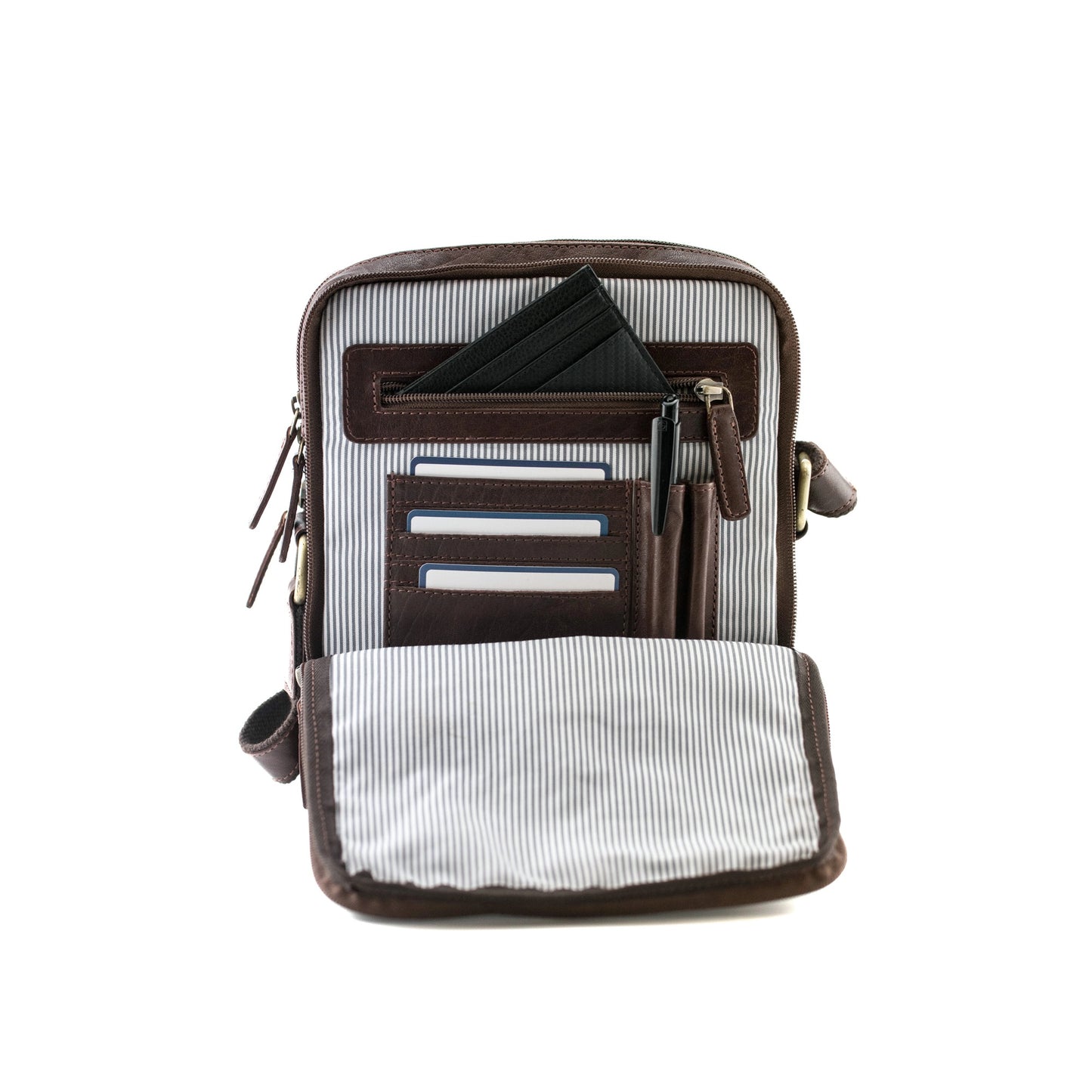 Toro 3 Zip Messenger Leather Bag - Brown