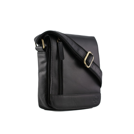 Toro Compact Flap Messenger Leather Bag - Black