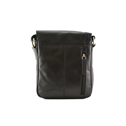 Toro Compact Flap Messenger Leather Bag - Black