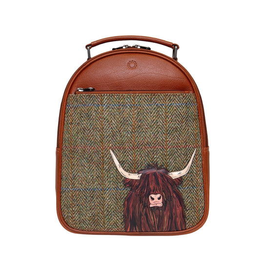 Highland Cow Tweed & Leather Backpack - Brown