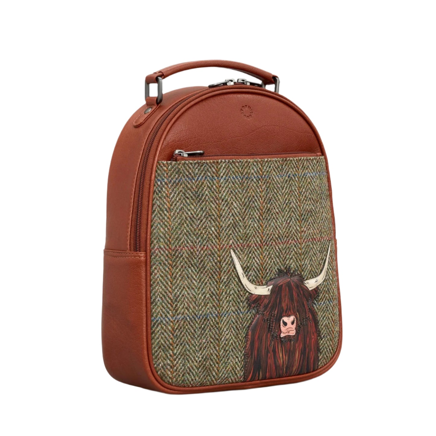 Highland Cow Tweed & Leather Backpack - Brown