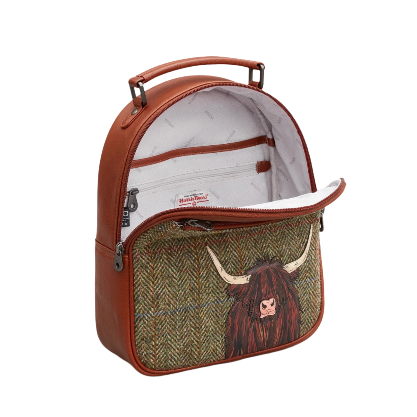 Highland Cow Tweed & Leather Backpack - Brown