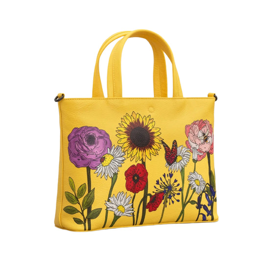 Wildflowers Leather Grab Bag - Yellow