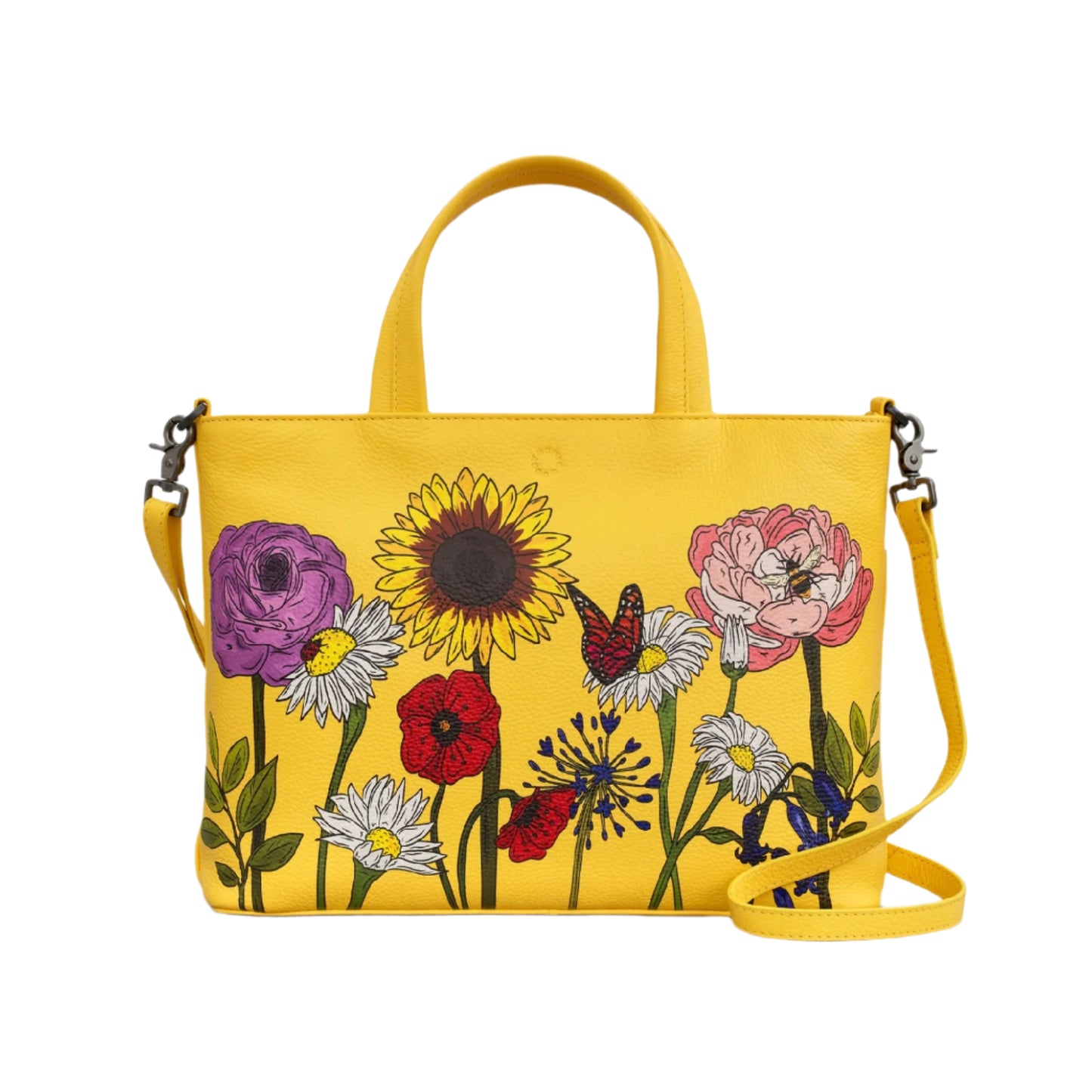 Wildflowers Leather Grab Bag - Yellow