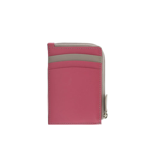 Zinnia Card & Coin Leather Holder - Grey/Pink