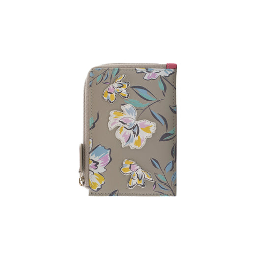 Zinnia Card & Coin Leather Holder - Grey/Pink