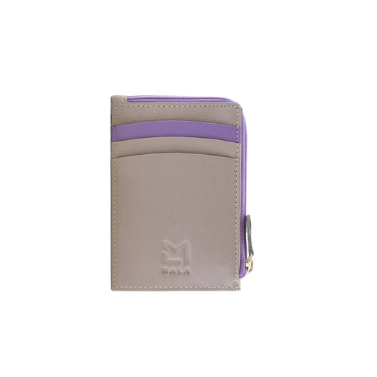 Zinnia Card & Coin Leather Holder - Purple/Grey