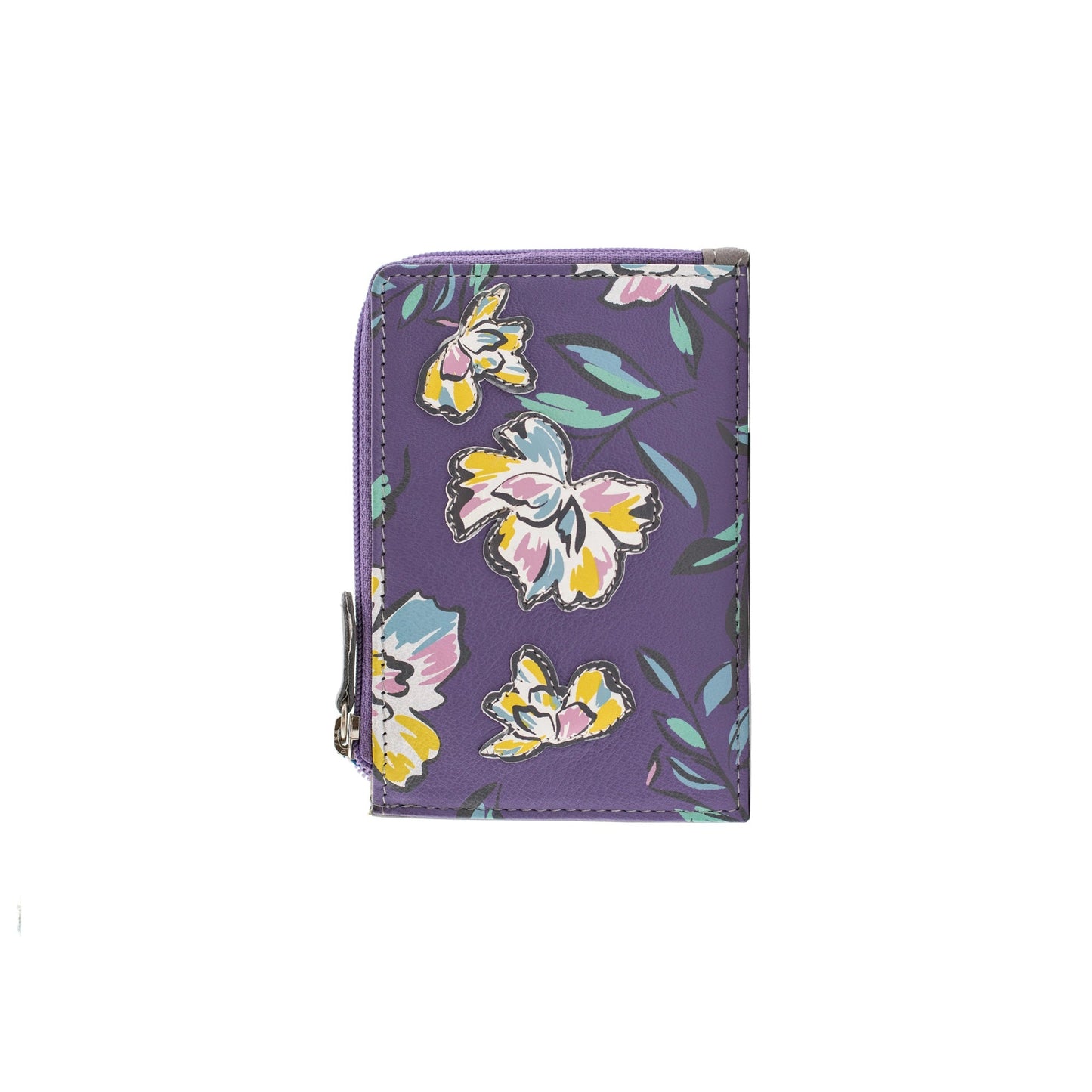 Zinnia Card & Coin Leather Holder - Purple/Grey