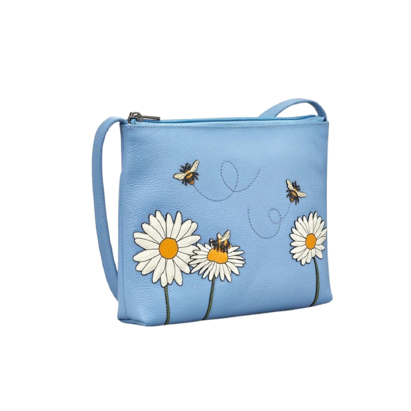 Bee Happy Leather Crossbody Bag - Blue