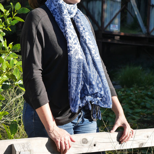 Blue & White Floral Scarf